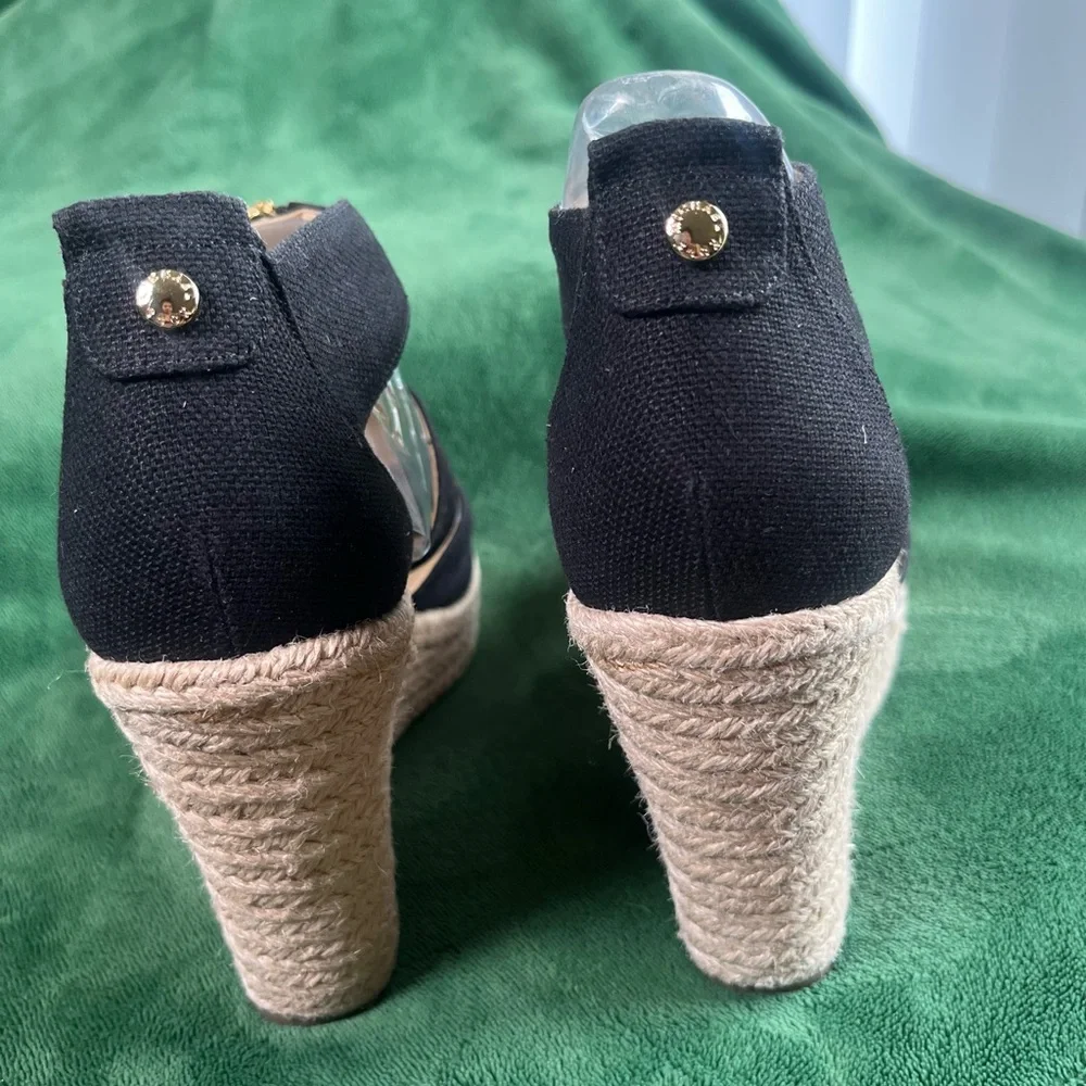MICHAEL Michael Kors Black Canvas Espadrille Wedge Sandals